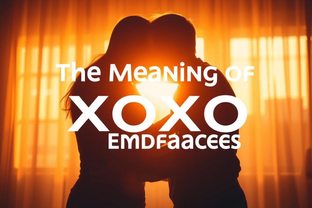 A warm, intimate scene of two embracing figures set against a softly blurred background. The couple's silhouettes stand out, their bodies intertwined in a tender hug, conveying the deep meaning of XOXO - the universal language of love, affection and connection. Warm, diffused lighting casts a gentle glow, creating an atmosphere of tenderness and intimacy. The poses and gestures of the embracing figures suggest a profound sense of comfort, care and emotional closeness. The overall composition and mood evoke the essence of the section's title, "The Meaning of XOXO: Kisses and Embraces".