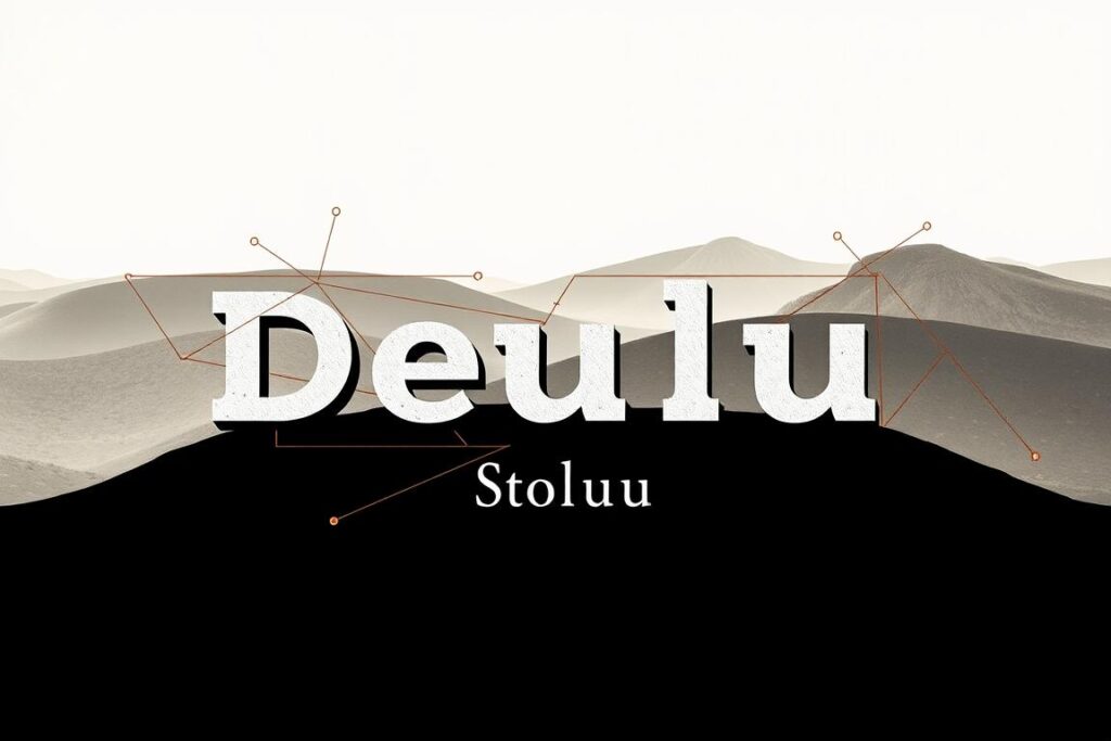 An intricate wordplay titled "Delulu Wortspiel" manifests on a starkly contrasted backdrop. In the foreground, a playful typographic composition prominently features the term "Delulu" rendered in bold, stylized lettering. Surrounding it, delicate lines and interlocking geometric shapes create a sense of harmony and balance. The middle ground showcases the second part of the wordplay, "Solulu," elegantly positioned to complement the primary text. The background depicts a minimalist, abstract landscape with muted, earthy tones, evoking a sense of contemplation and linguistic exploration. Soft, diffused lighting bathes the entire scene, lending an air of sophistication and intellectual depth to the "Delulu Wortspiel" concept.